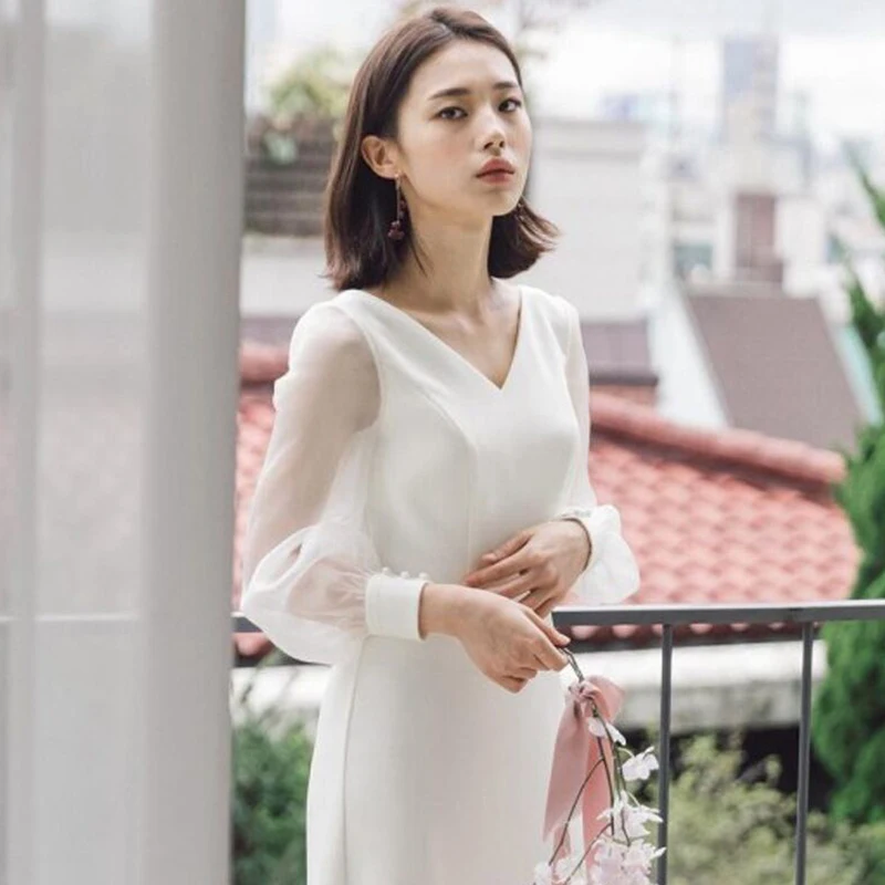 Light Wedding Dress Super Fairy Simple White Satin Bride Departure Veil V-neck Long Sleeve Fairy Party Daily Dress Women
Light Wedding Dress Super Fairy Simple White Satin Bride Departure Veil V-neck Long Sleeve Fairy Party Daily Dress Women