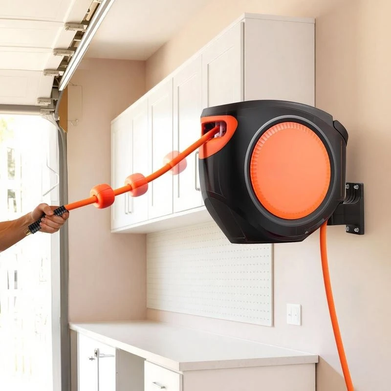 Retractable Air Hose Reel, 3/8 Inch x 80 FT Hybrid Air Hose Max 300PSI, Enclosed Air-Compressor Hoses Reel Auto Rewind with 6.6 ft Lead in, 180° Swivel Ceiling/Wall Mount for Workshops
Retractable Air Hose Reel, 3/8 Inch x 80 FT Hybrid Air Hose Max 300PSI, Enclosed Air-Compressor Hoses Reel Auto Rewind with 6.6 ft Lead in, 180° Swivel Ceiling/Wall Mount for Workshops