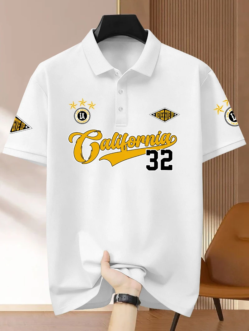 Fashionable Men's Short Sleeved Lapel POLO Star Badge California Letter Print Versatile Casual Top
Fashionable Men's Short Sleeved Lapel POLO Star Badge California Letter Print Versatile Casual Top