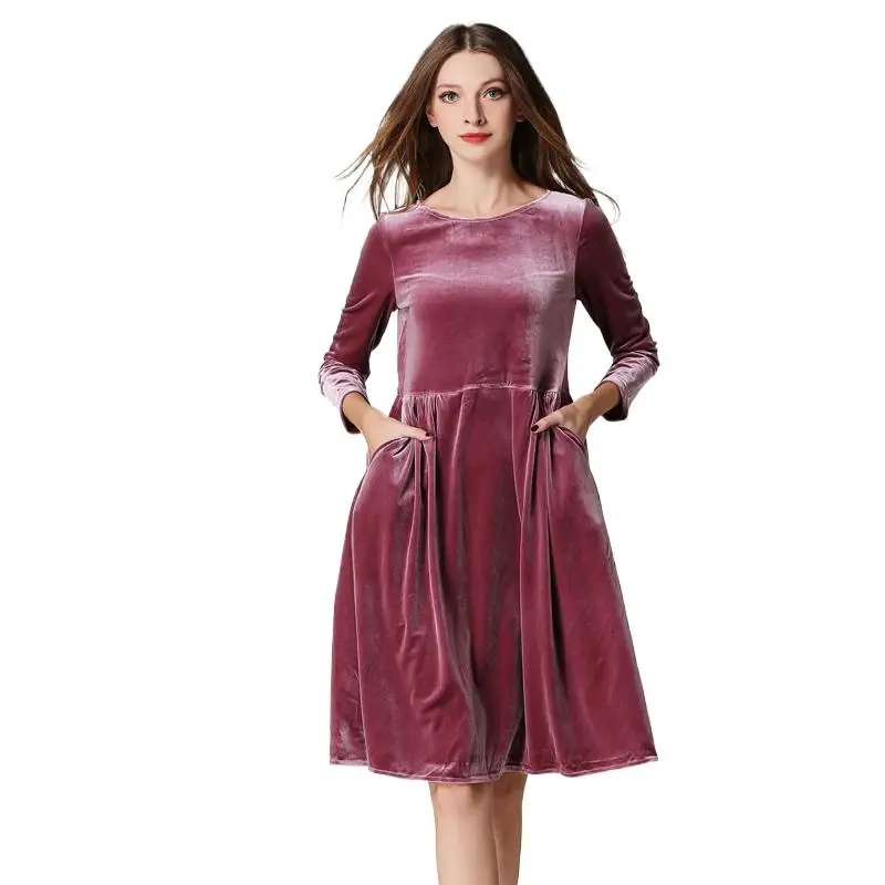 Brand Autumn Women Velvet Dress Winter O Neck long Sleeve Pleated velour Dress Female Elegant Party Midi Vestidos
Brand Autumn Women Velvet Dress Winter O Neck long Sleeve Pleated velour Dress Female Elegant Party Midi Vestidos