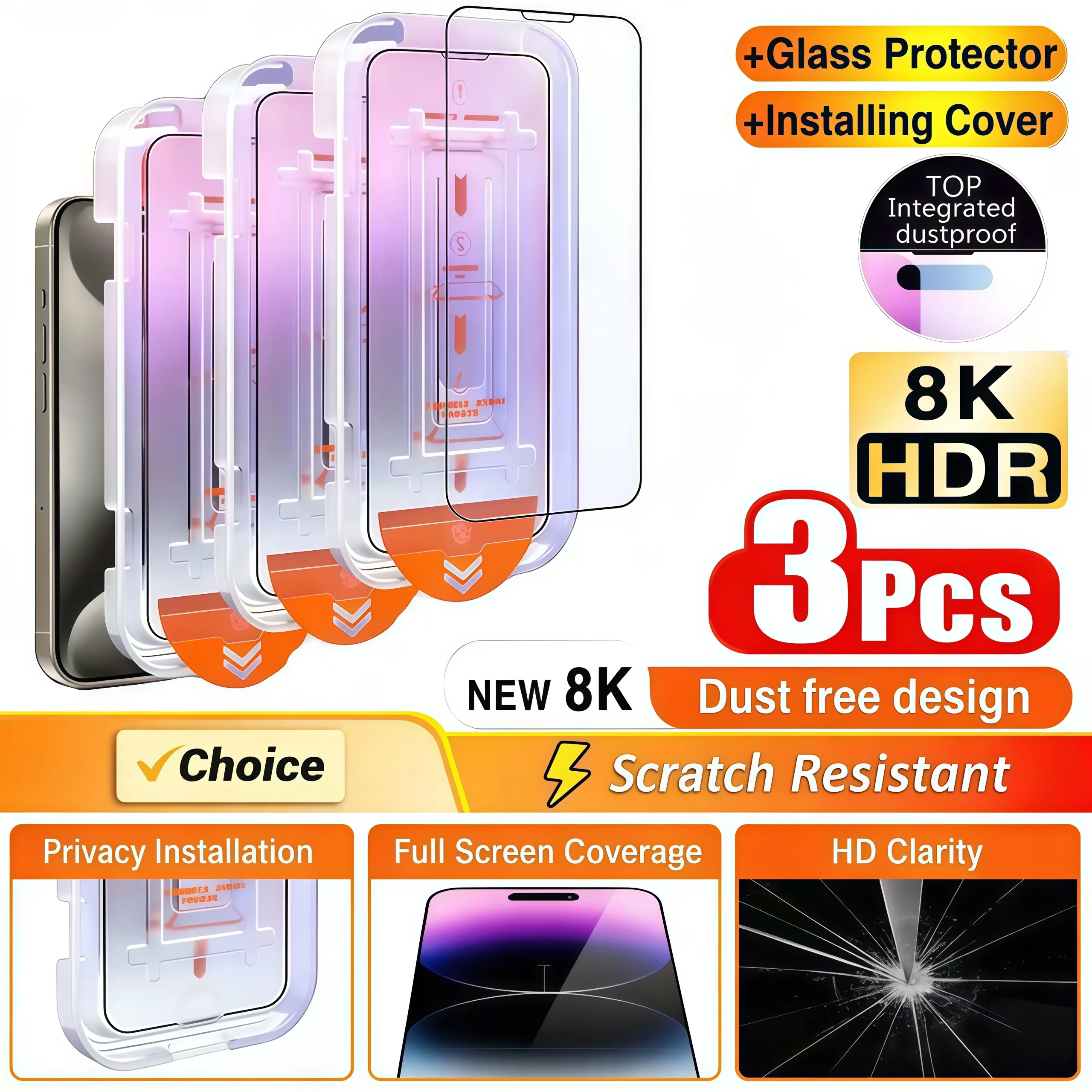 3Pcs Oleophobic Coating Dust Free Easy Installation Screen Protector for iPhone17 16 15 14 13 12 11ProMax 15 16Plus 17Air Glass
3Pcs Oleophobic Coating Dust Free Easy Installation Screen Protector for iPhone17 16 15 14 13 12 11ProMax 15 16Plus 17Air Glass