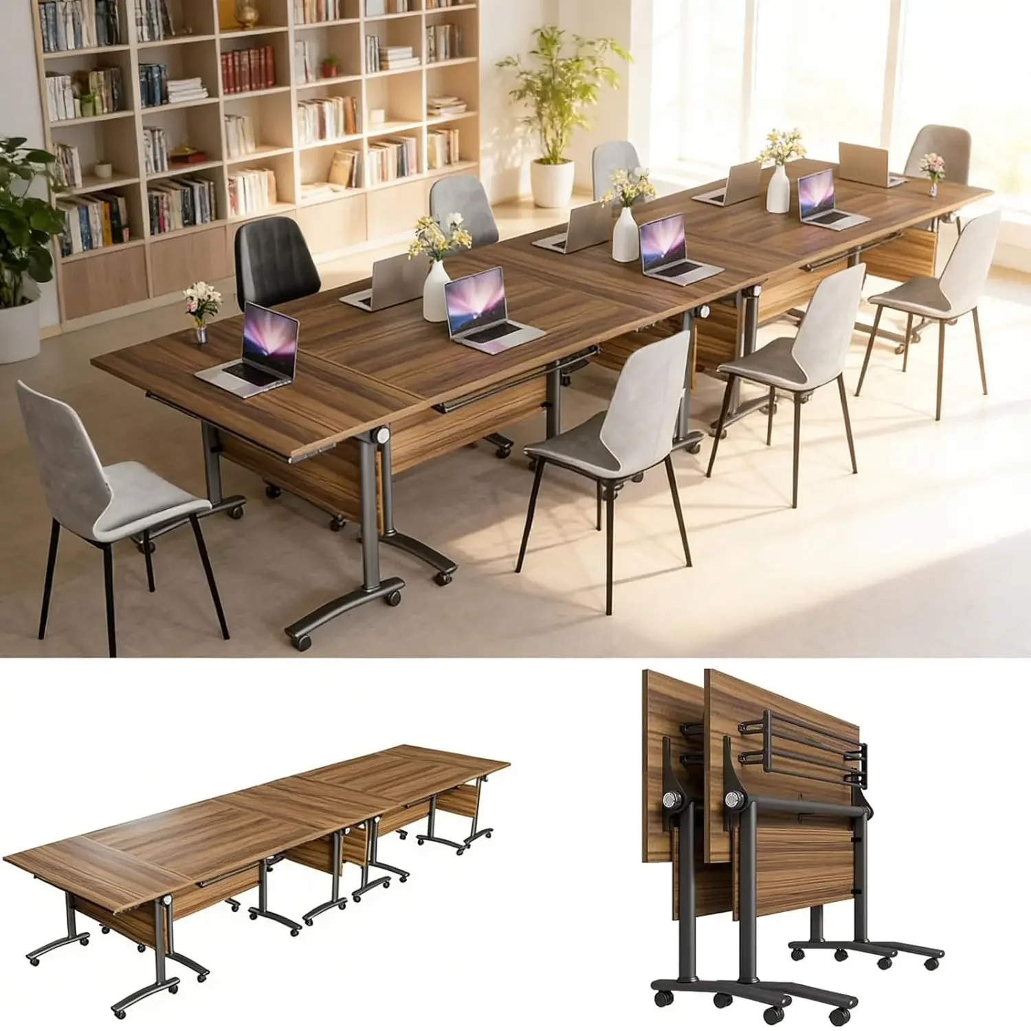 Foldable Flip Top Mobile Conference Training Table, Metal Legs, Rectangular Modern Office Meeting Classroom, 63in, Custom
Foldable Flip Top Mobile Conference Training Table, Metal Legs, Rectangular Modern Office Meeting Classroom, 63in, Custom