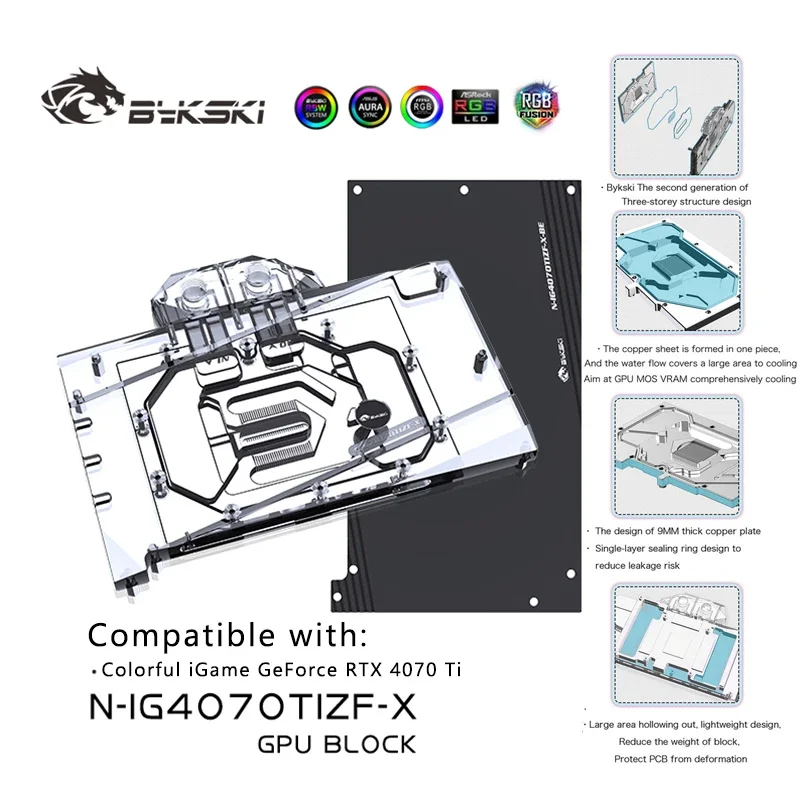 Bykski RTX 4070ti Waterblock For Colorful 4070 Ti Battle AX GPU Block Video Card Water Cooler 5V/12V RGB SYNC, N-IG4070TIZF-X
Bykski RTX 4070ti Waterblock For Colorful 4070 Ti Battle AX GPU Block Video Card Water Cooler 5V/12V RGB SYNC, N-IG4070TIZF-X