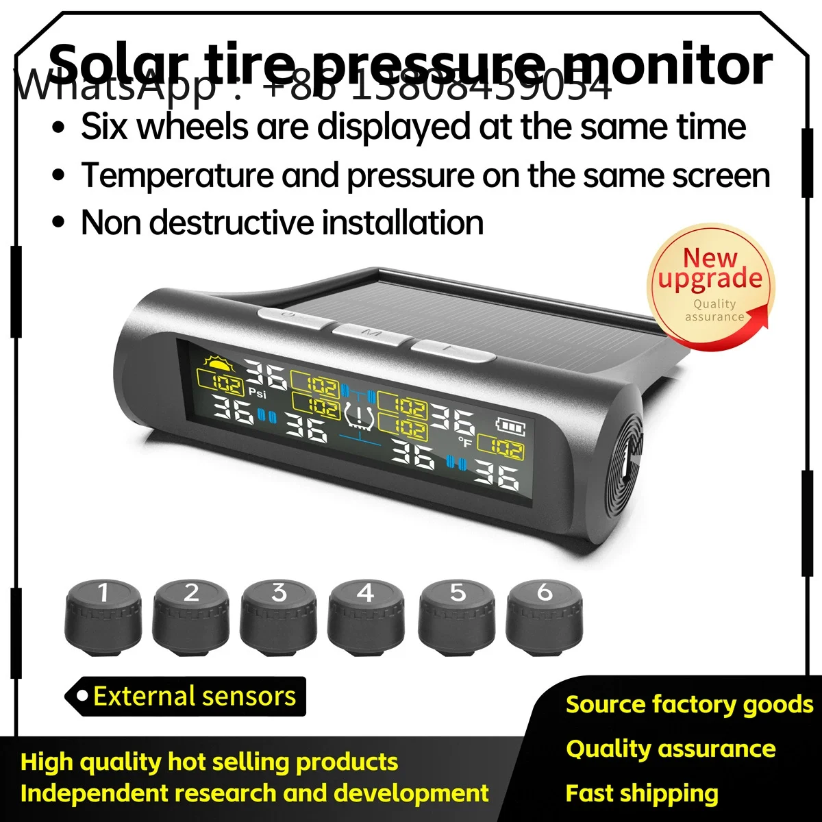 Solar Powered Wireless Digital Tire Pressure Monitoring System 6-Wheel External TPMS Detector for Trucks
Solar Powered Wireless Digital Tire Pressure Monitoring System 6-Wheel External TPMS Detector for Trucks
