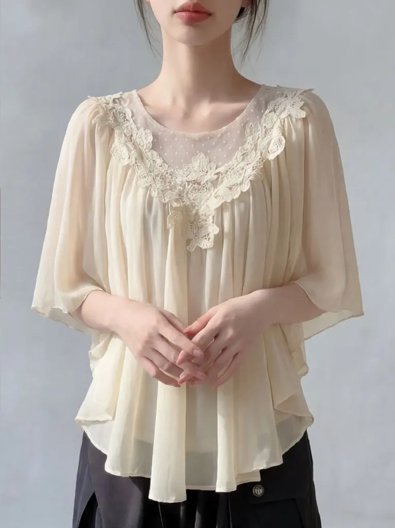 Lace Splicing Chiffon Top Women Summer New Style Lightweight Mature Heavy Embroidery Lazy Style Loose Fit V-Neck Five-Quarter...
Lace Splicing Chiffon Top Women Summer New Style Lightweight Mature Heavy Embroidery Lazy Style Loose Fit V-Neck Five-Quarter...