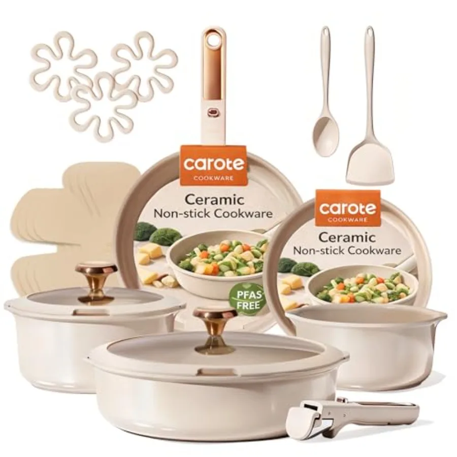 18Pcs Ceramic Cookware Set with Detachable Handle, Pots and Pans Set Non Stick, Non Toxic Cookware Set Removable Handles, Induc
18Pcs Ceramic Cookware Set with Detachable Handle, Pots and Pans Set Non Stick, Non Toxic Cookware Set Removable Handles, Induc
