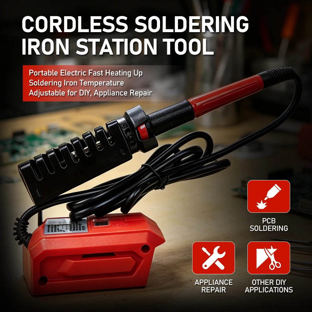 Adjustable Temperature Cordless Soldering Iron Portable Fast Heating Electric Welding Tool for Professional & Home Use
Adjustable Temperature Cordless Soldering Iron Portable Fast Heating Electric Welding Tool for Professional & Home Use
