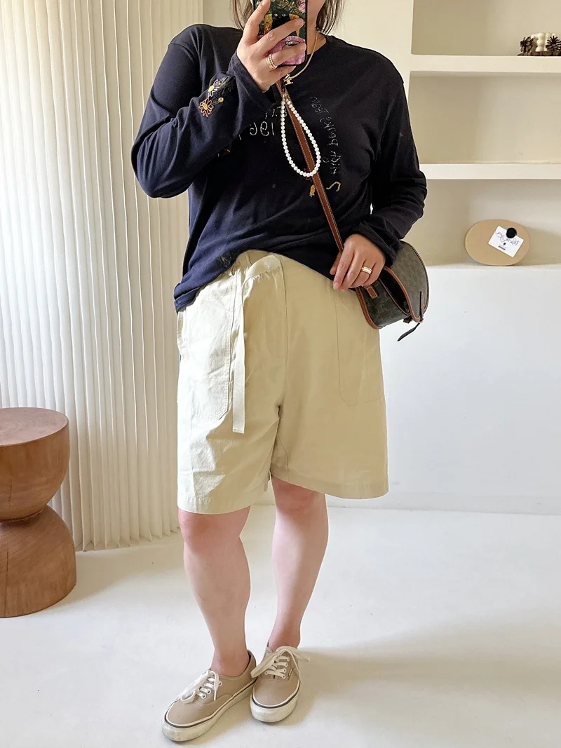 Rose Sister plus Size Women's Summer Korean Minimalist Belt Five Parts Wash Cotton Shorts High Waist Straight Leg Loose Fit
Rose Sister plus Size Women's Summer Korean Minimalist Belt Five Parts Wash Cotton Shorts High Waist Straight Leg Loose Fit