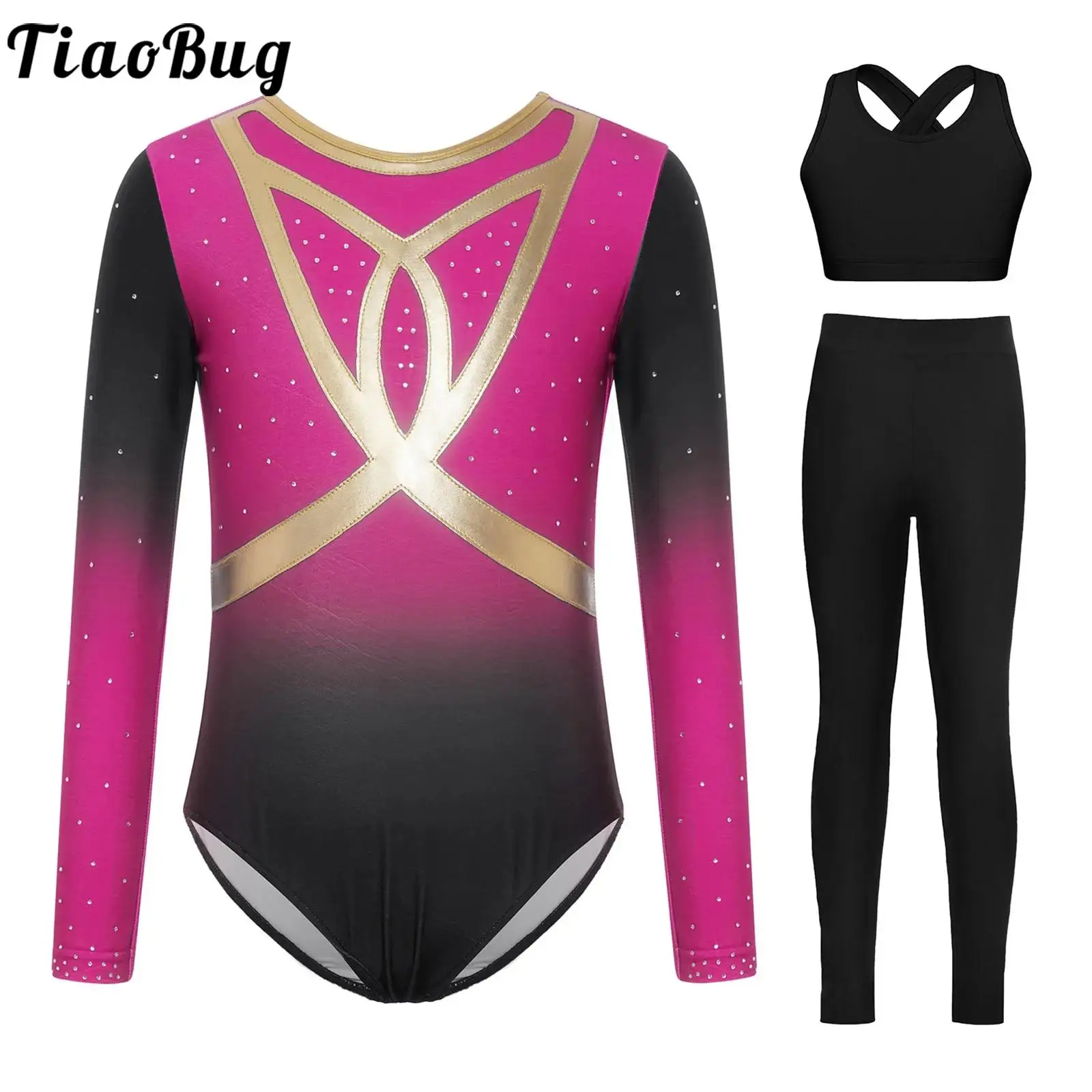 Kids Girls Gymnastics Figure Skating Dance Costume Sport Outfit Long Sleeve Rhinestones Gradient Leotard with Vest And Leggings
Kids Girls Gymnastics Figure Skating Dance Costume Sport Outfit Long Sleeve Rhinestones Gradient Leotard with Vest And Leggings