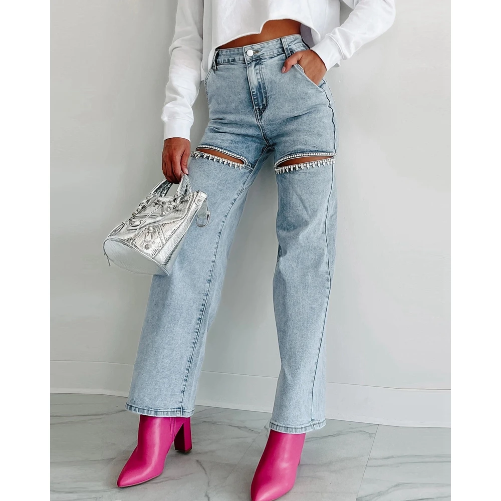 Baggy Jeans Rhinestone Decor Cut Out Straight Leg Jeans for Women Casual Washed High Waist Denim Pants for Women y2k Pants
Baggy Jeans Rhinestone Decor Cut Out Straight Leg Jeans for Women Casual Washed High Waist Denim Pants for Women y2k Pants