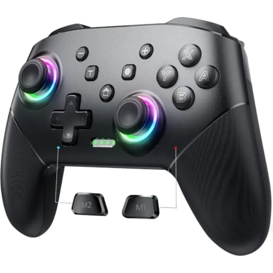 Switch Controller Wireless, Pro Controllers Compatible with Switch/Lite/OLED/PC, One-Key Pairing Gamepad with 9-Color RGB LEDs
Switch Controller Wireless, Pro Controllers Compatible with Switch/Lite/OLED/PC, One-Key Pairing Gamepad with 9-Color RGB LEDs