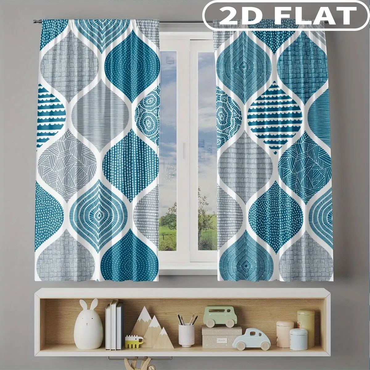2D FLAT 2pcs Curtains Teal Gray White Geometric Pattern Perfect for Balcony, Bedroom, Living Room, Suitable for 4 Seasons
2D FLAT 2pcs Curtains Teal Gray White Geometric Pattern Perfect for Balcony, Bedroom, Living Room, Suitable for 4 Seasons