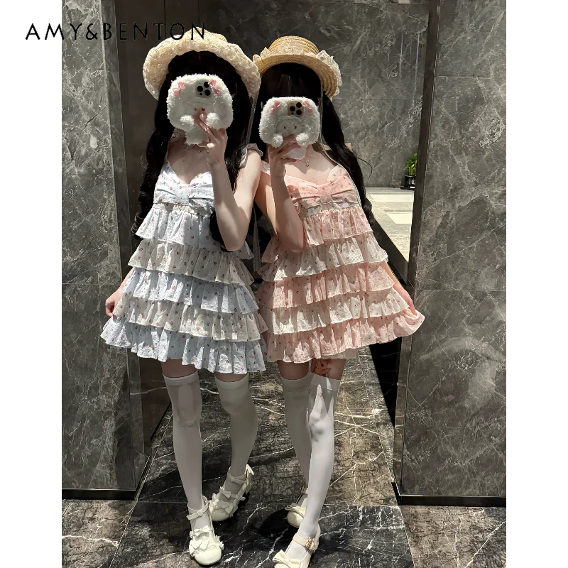 Japanese Women's Tops Original Design New Lace Fruit Floral Sling Dress 2025 Summer High Waist Sweet Cute Puffy Dresses Ladies
Japanese Women's Tops Original Design New Lace Fruit Floral Sling Dress 2025 Summer High Waist Sweet Cute Puffy Dresses Ladies