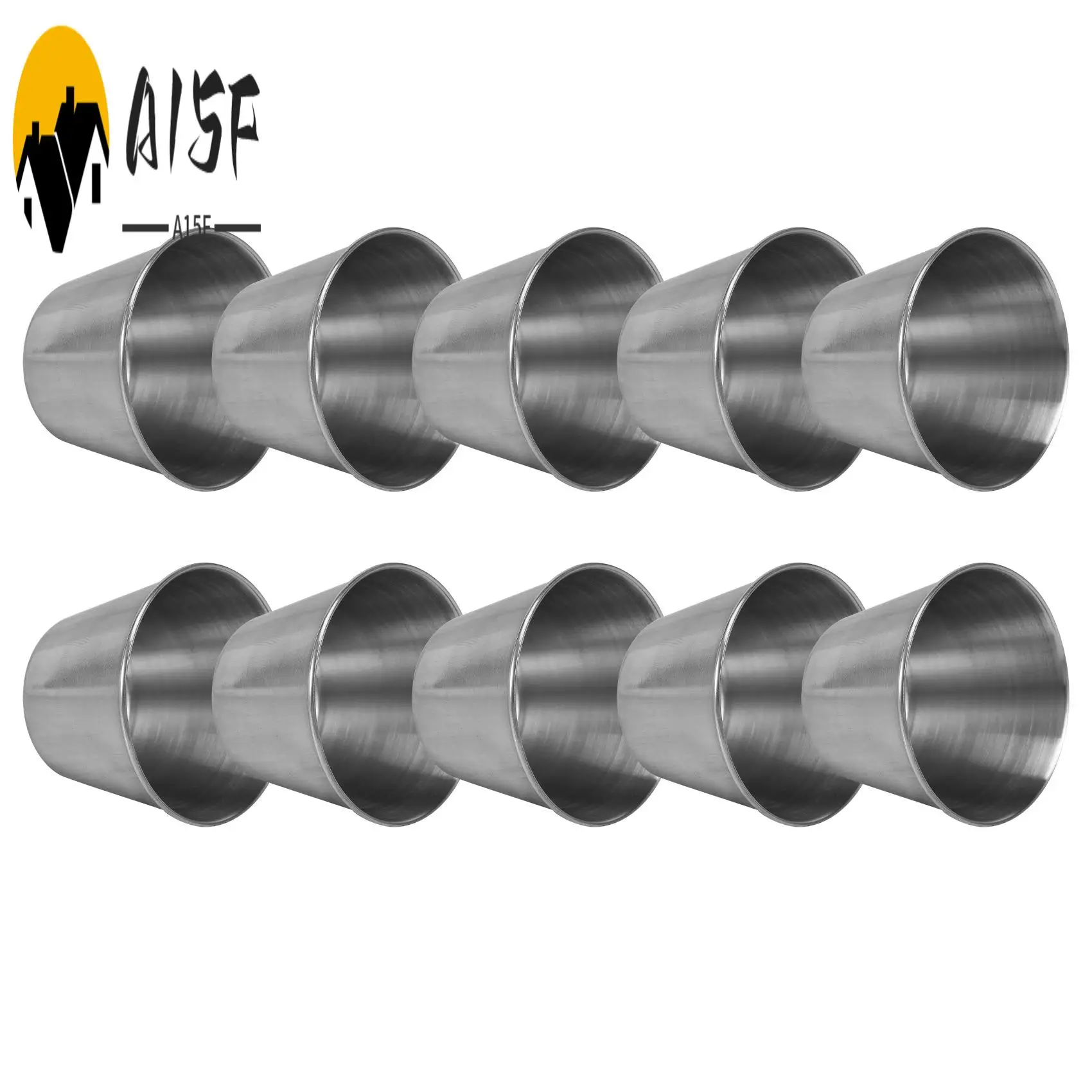 A15F-1 Pack Of 10 - Premium Brushed Stainless Steel Condiment Sauce Cups Spices Pots Liquid Dips Bowls - 2.5Oz 70Ml
A15F-1 Pack Of 10 - Premium Brushed Stainless Steel Condiment Sauce Cups Spices Pots Liquid Dips Bowls - 2.5Oz 70Ml