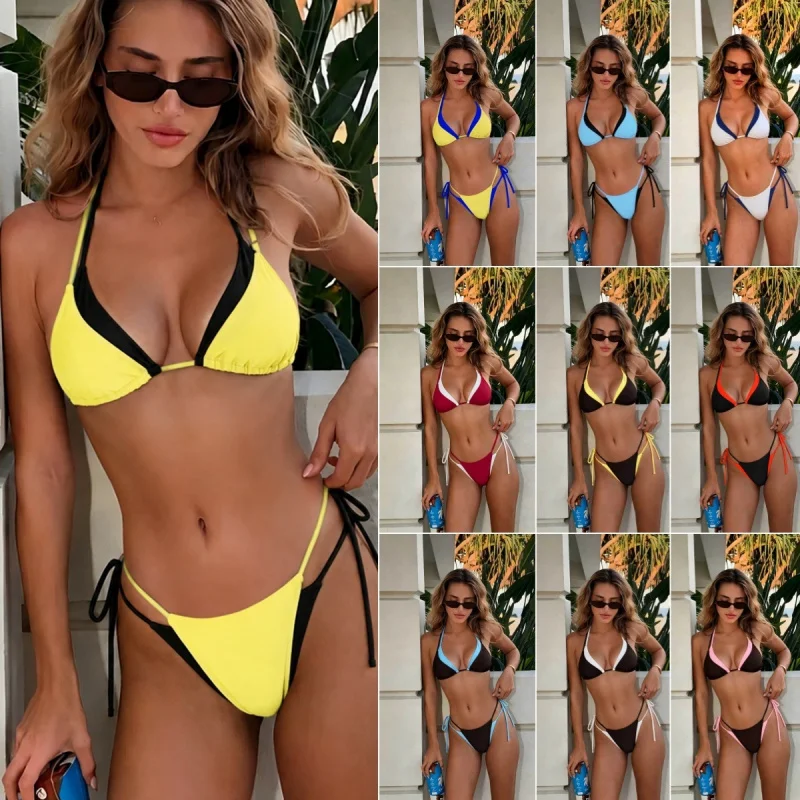 Bikini swimsuit Sexy halter neck triangle cup tie-back high-elastic quick-dry beach vacation two-piece swimsuit for women
Bikini swimsuit Sexy halter neck triangle cup tie-back high-elastic quick-dry beach vacation two-piece swimsuit for women