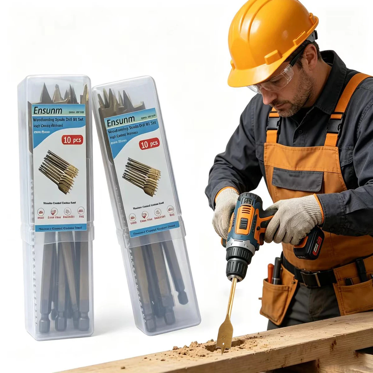 ENSUNM 10pcs high quality 6-25mm woodworking titanium flat drills with three-point R grooves Spade Drill Bit Set
ENSUNM 10pcs high quality 6-25mm woodworking titanium flat drills with three-point R grooves Spade Drill Bit Set