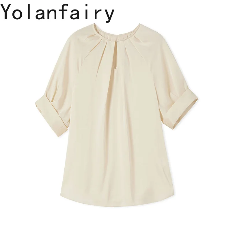 YOLANFAIRY 100% Real Mulberry Silk T Shirts for Women Summer 2026 Short Sleeve Tops O-neck Elegant Blouse Woman Tee Shirt Femme
YOLANFAIRY 100% Real Mulberry Silk T Shirts for Women Summer 2026 Short Sleeve Tops O-neck Elegant Blouse Woman Tee Shirt Femme