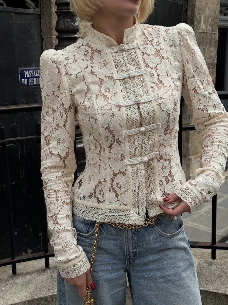 Elegant White Lace Crochet Shirts for Women Sexy Sheer Single Breasted Slim Blouses Autumn Office Lady Long Sleeve Shirts
Elegant White Lace Crochet Shirts for Women Sexy Sheer Single Breasted Slim Blouses Autumn Office Lady Long Sleeve Shirts
