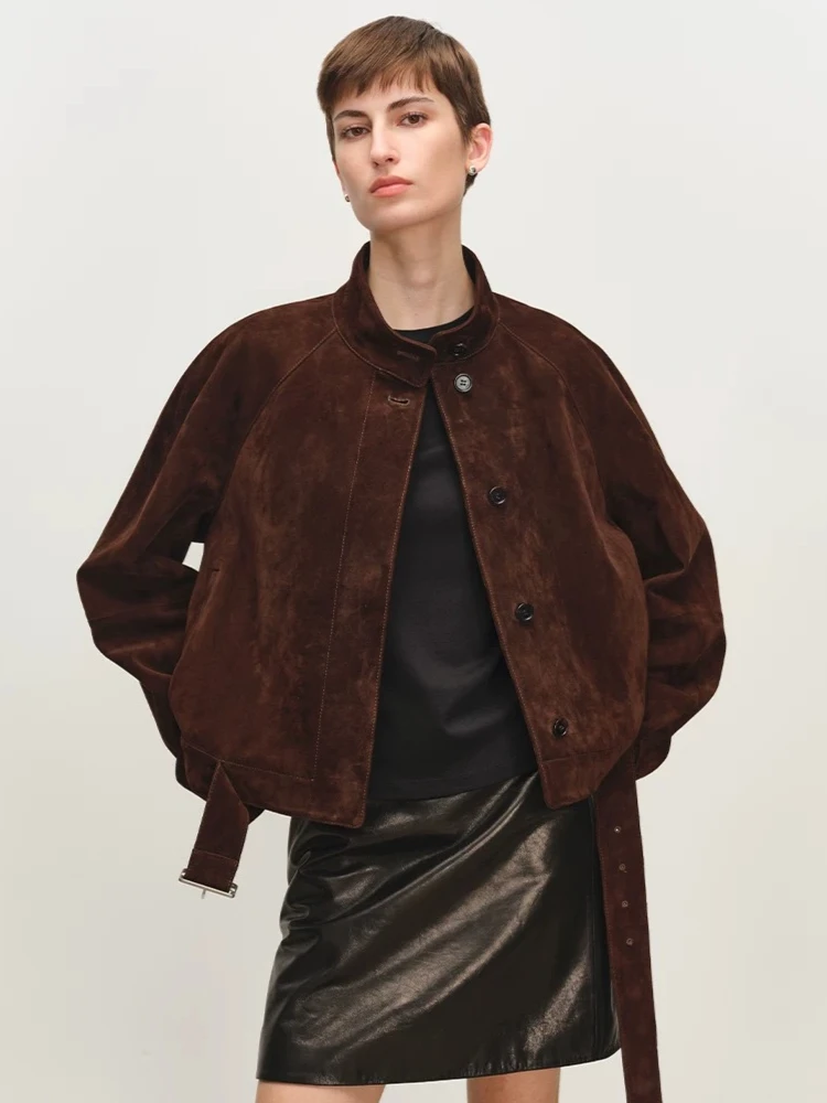 Vintage Cropped Genuine Leather Jackets for Women Spring Autumn High-end Simple Stand Collar Real Sheepskin Suede Coat with Belt
Vintage Cropped Genuine Leather Jackets for Women Spring Autumn High-end Simple Stand Collar Real Sheepskin Suede Coat with Belt