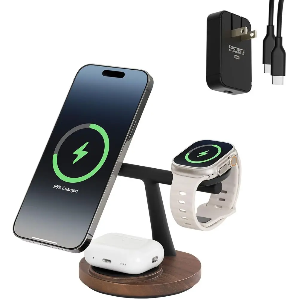 Wireless Charging Station for Apple Watch, 15W Max Power, Walnut Wood Design, Set with 30W Adapter and Cable
Wireless Charging Station for Apple Watch, 15W Max Power, Walnut Wood Design, Set with 30W Adapter and Cable