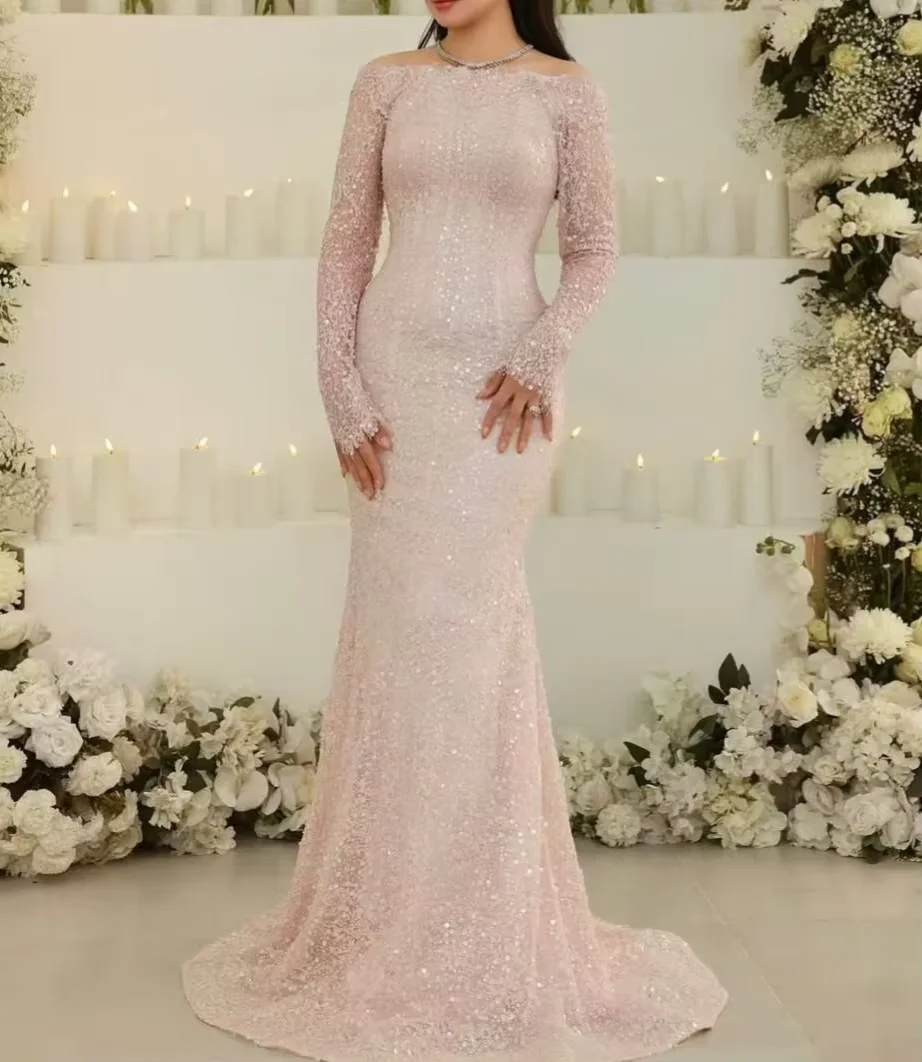 customized evening dress Blush Pink Off-the-Shoulder Long Sleeve Mermaid Sequin Evening Gown
customized evening dress Blush Pink Off-the-Shoulder Long Sleeve Mermaid Sequin Evening Gown