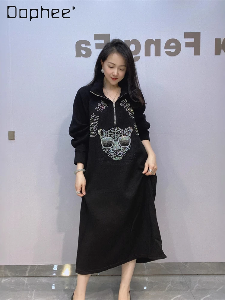 Oversize Dress for Women European Goods Hot Diamond Half Zipper Dress Winter Fleece Thick Warm Loose Casual Cartoon Dress
Oversize Dress for Women European Goods Hot Diamond Half Zipper Dress Winter Fleece Thick Warm Loose Casual Cartoon Dress