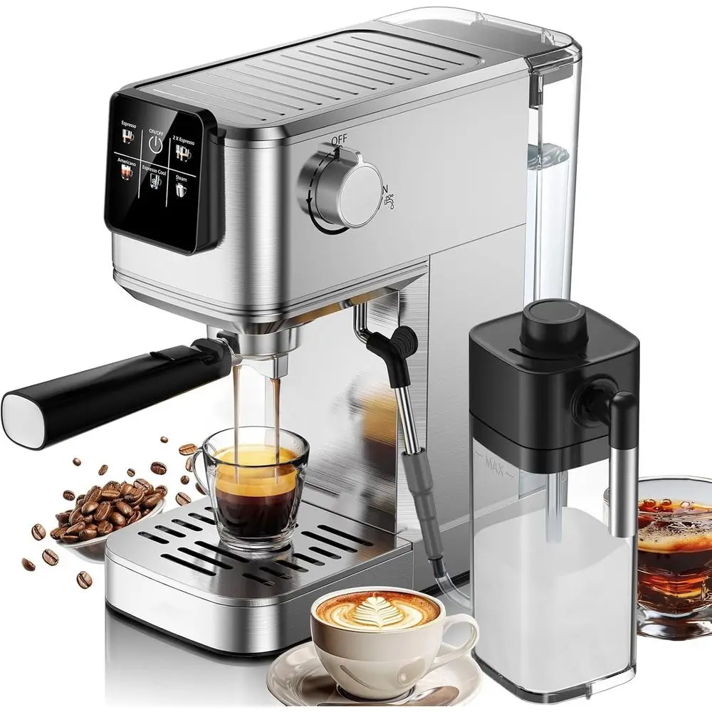 20 Bar hine, Hold Brew Coee Maker with Milk rother, Touch Sn, Compact Water Tank, Expro Coee hines or Lattes, puccinos, American
20 Bar hine, Hold Brew Coee Maker with Milk rother, Touch Sn, Compact Water Tank, Expro Coee hines or Lattes, puccinos, American