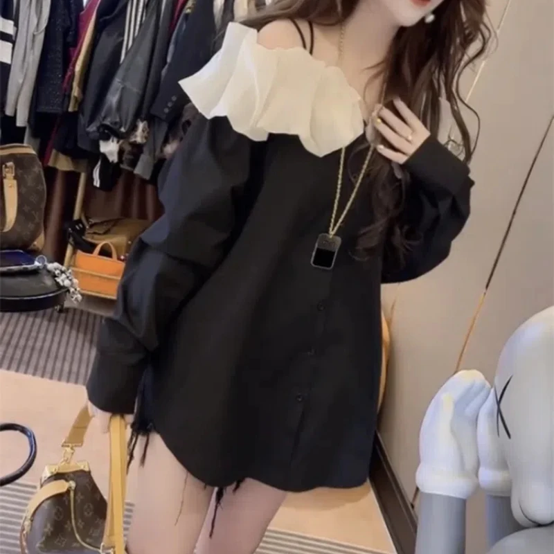 High End Fashion Temperament Summer New Korean Version Loose Slimming Ruffle Edge Color Blocked Shirt Top Versatile
High End Fashion Temperament Summer New Korean Version Loose Slimming Ruffle Edge Color Blocked Shirt Top Versatile