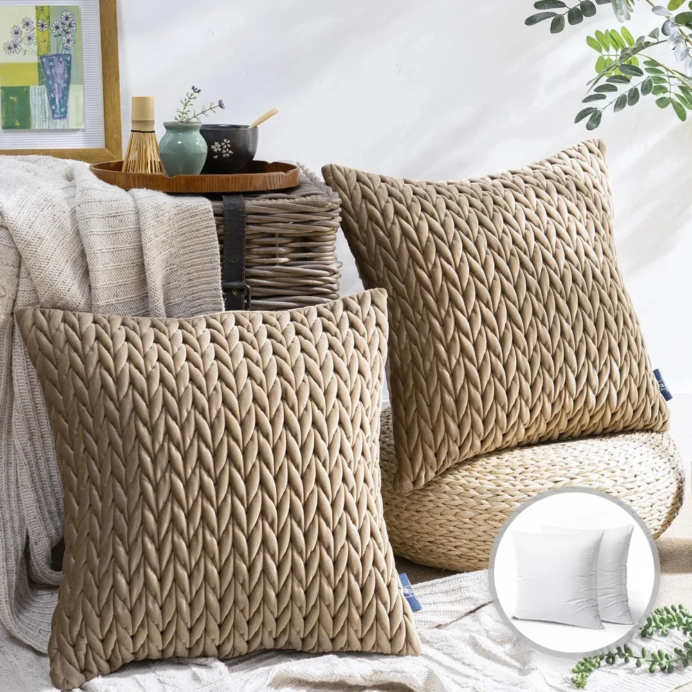 Quilted Velvet Braid Textured Pleated Decorative Throw Pillow, 22 X 22, Light Brown, 2 Pack
Quilted Velvet Braid Textured Pleated Decorative Throw Pillow, 22 X 22, Light Brown, 2 Pack