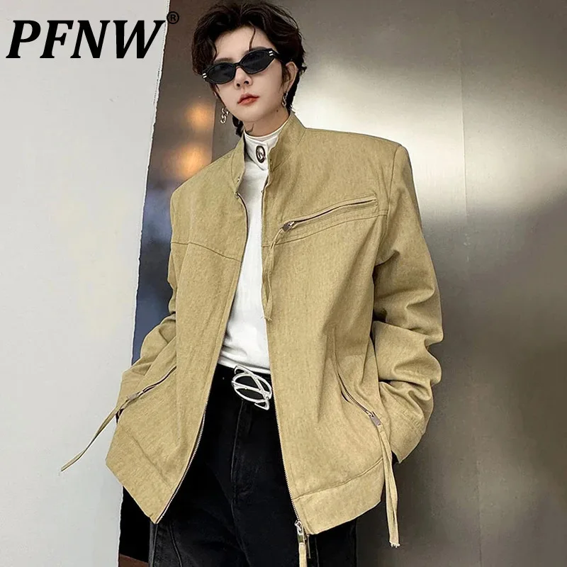 PFNW Stand Collar Male Jackets Double Zipper Solid Color Multi-pockets Men's Short Coats Personality Autumn New Fashion 9C4401
PFNW Stand Collar Male Jackets Double Zipper Solid Color Multi-pockets Men's Short Coats Personality Autumn New Fashion 9C4401