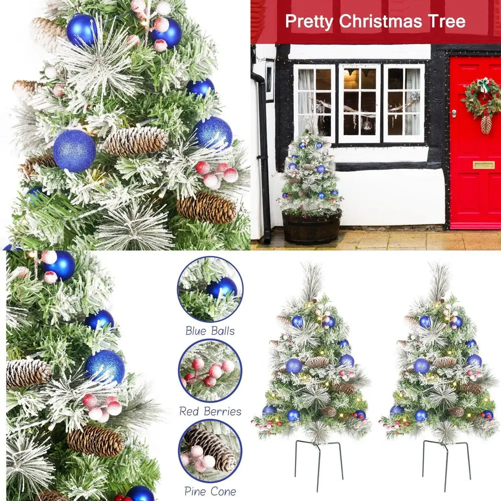 30 Inch Pre-Lit Christmas Trees Set, Battery-Powered Outdoor Decor with Red Berries and Pine Cones for Pathways and Gardens
30 Inch Pre-Lit Christmas Trees Set, Battery-Powered Outdoor Decor with Red Berries and Pine Cones for Pathways and Gardens