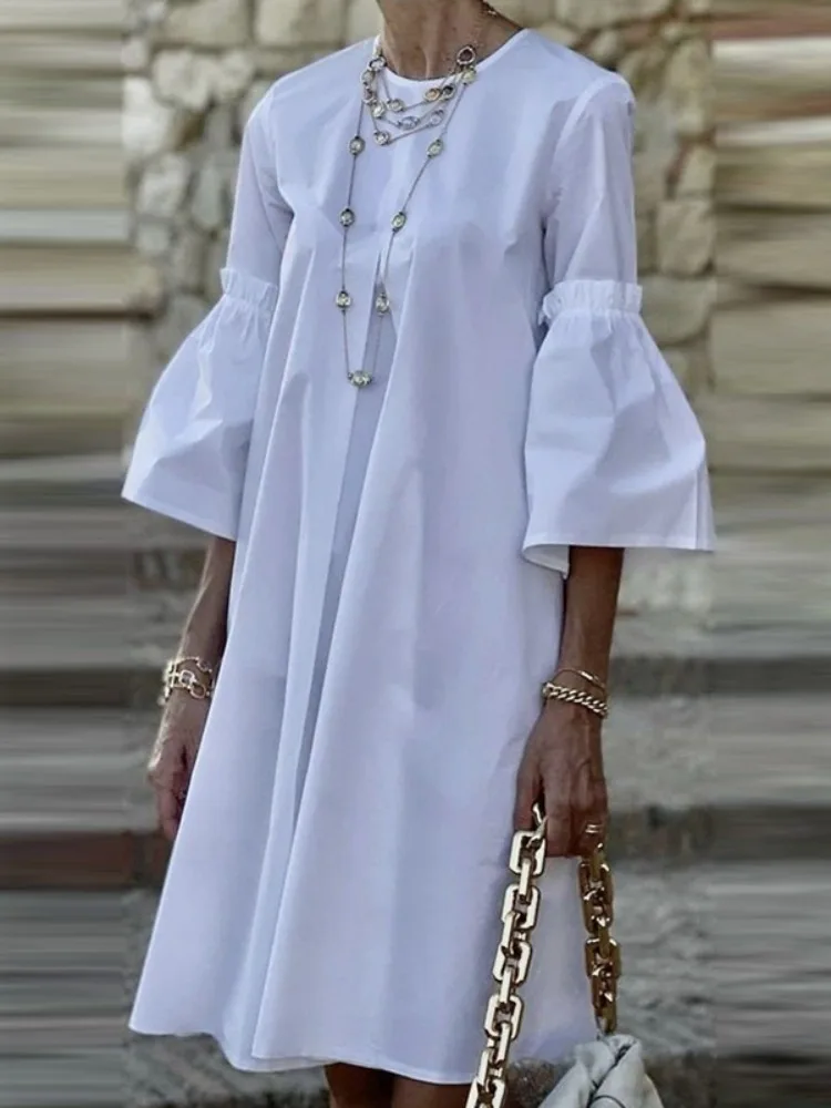 Missuoo Women's Solid White Casual Dress Round Neck Bell Sleeves Loose Midi Dresses 2025 Summer Stylish Simple Streetwear Dress
Missuoo Women's Solid White Casual Dress Round Neck Bell Sleeves Loose Midi Dresses 2025 Summer Stylish Simple Streetwear Dress