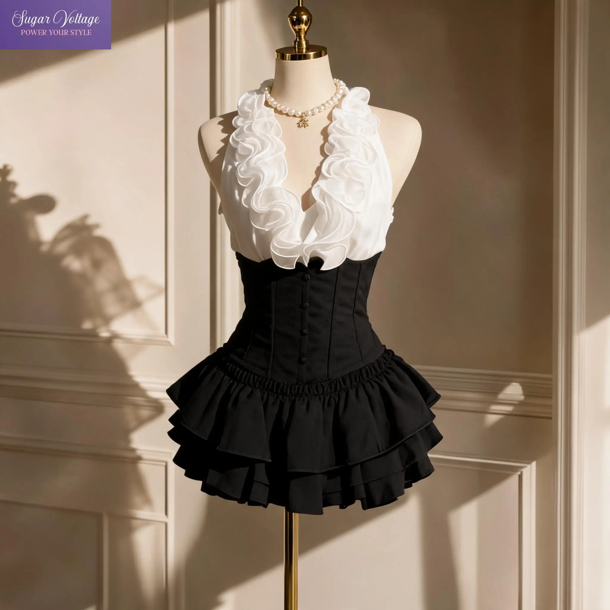 Sweet Sexy Summer 2pcs Set Halter Neck Ruffle V Neck Sleeveless Top High Waist Black White Cake Skirt Women Girls Party Wear
Sweet Sexy Summer 2pcs Set Halter Neck Ruffle V Neck Sleeveless Top High Waist Black White Cake Skirt Women Girls Party Wear