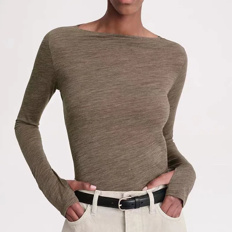 Withered Wool Slim Fit One Collar Long Sleeved Base Shirt, Two-color Boat Collar Top T-shirt Woman Clothes Female Clothing
Withered Wool Slim Fit One Collar Long Sleeved Base Shirt, Two-color Boat Collar Top T-shirt Woman Clothes Female Clothing