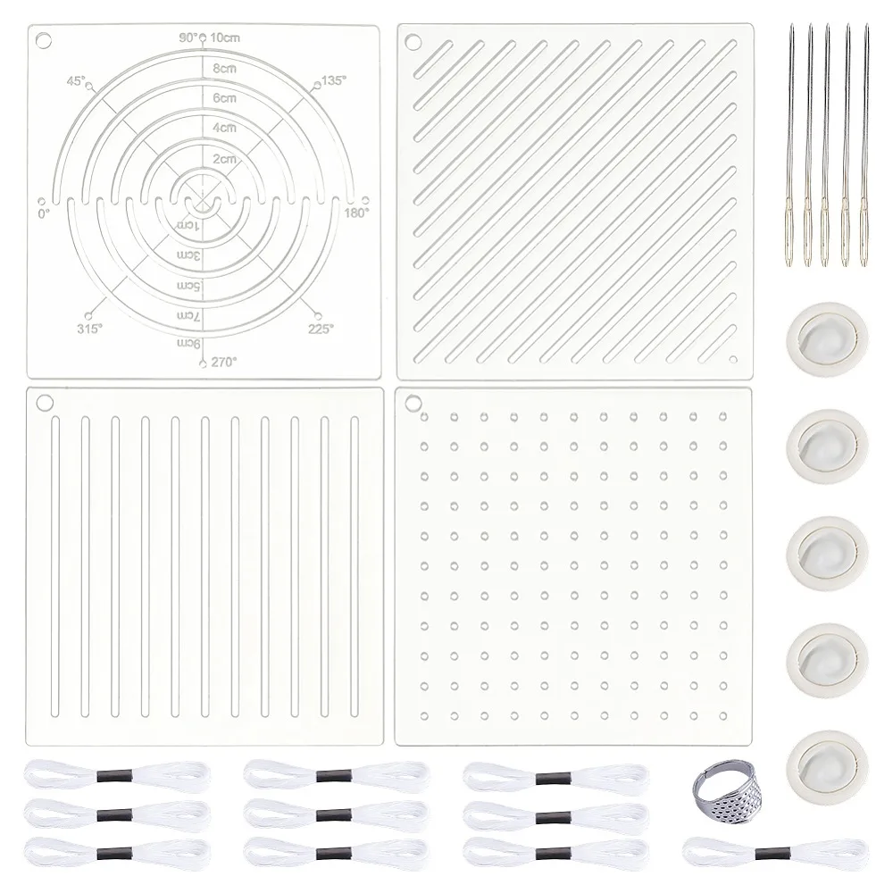 Embroidery Tool Sets including Acrylic Drawing Line Template Polycotton Embroidery Threads Rubber Disposable Fingerstall
Embroidery Tool Sets including Acrylic Drawing Line Template Polycotton Embroidery Threads Rubber Disposable Fingerstall