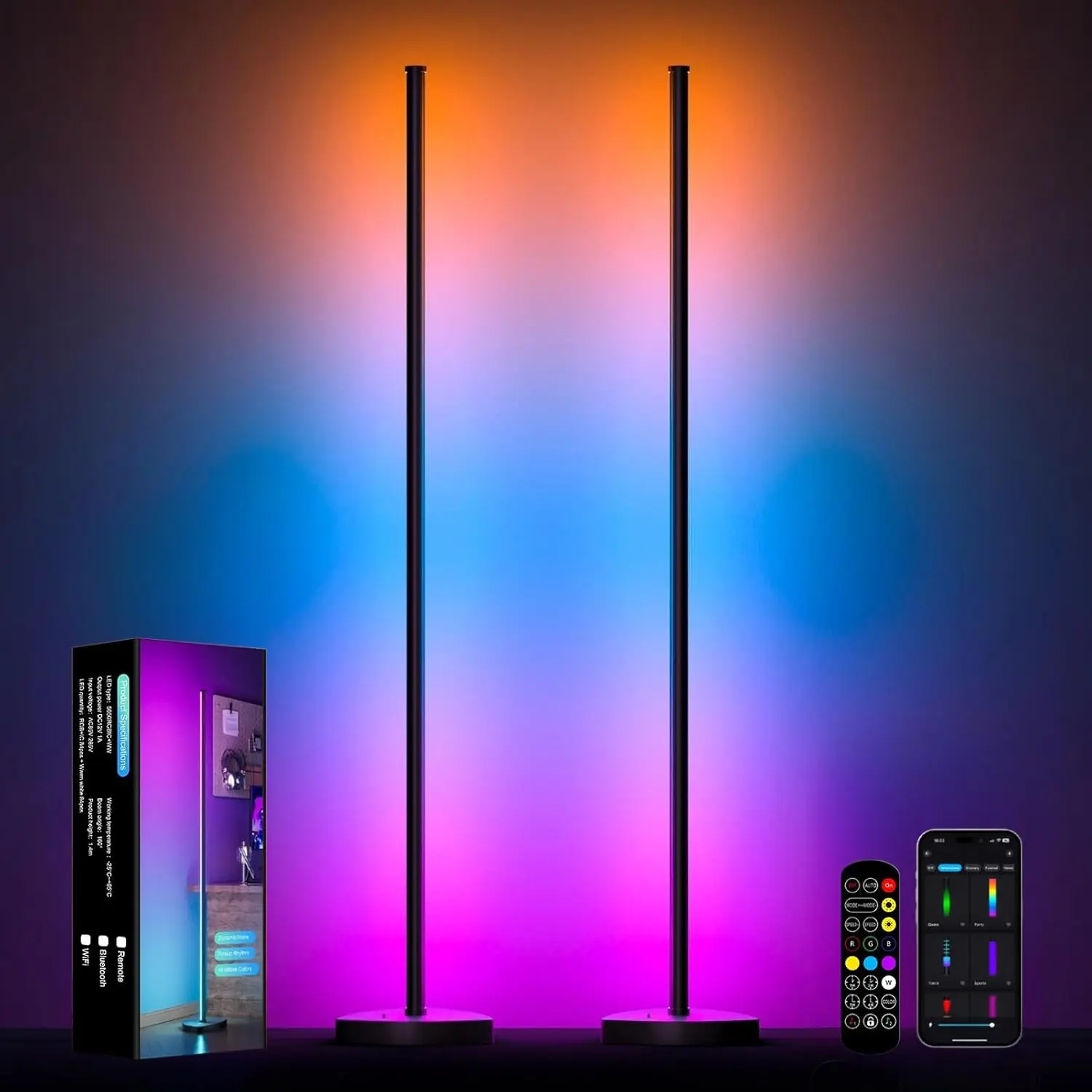 2-Pack LED Corner Floor Lamp with App & Remote, 16M Colors, Music Sync, Timer for Living Room, Bedroom, Gaming
2-Pack LED Corner Floor Lamp with App & Remote, 16M Colors, Music Sync, Timer for Living Room, Bedroom, Gaming