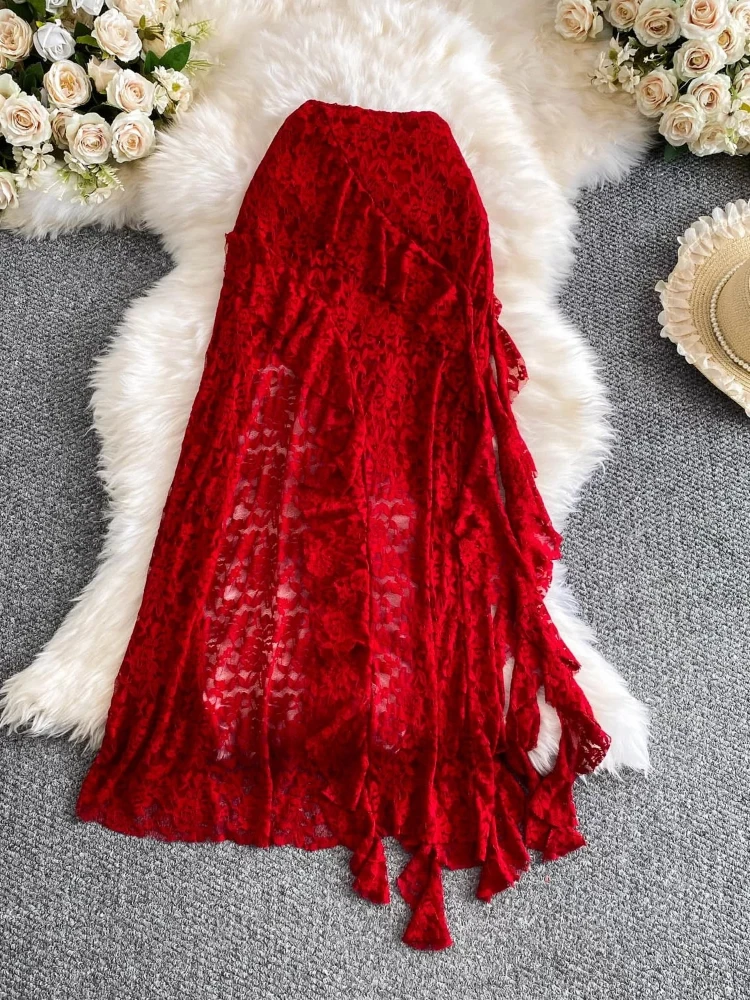 Skirt Elegant Hot Girl Sexy Lace High Waist Women 2026 New Feminine Chic Romantic Stylish Slit Streamer Ruffle Long Skirts
Skirt Elegant Hot Girl Sexy Lace High Waist Women 2026 New Feminine Chic Romantic Stylish Slit Streamer Ruffle Long Skirts