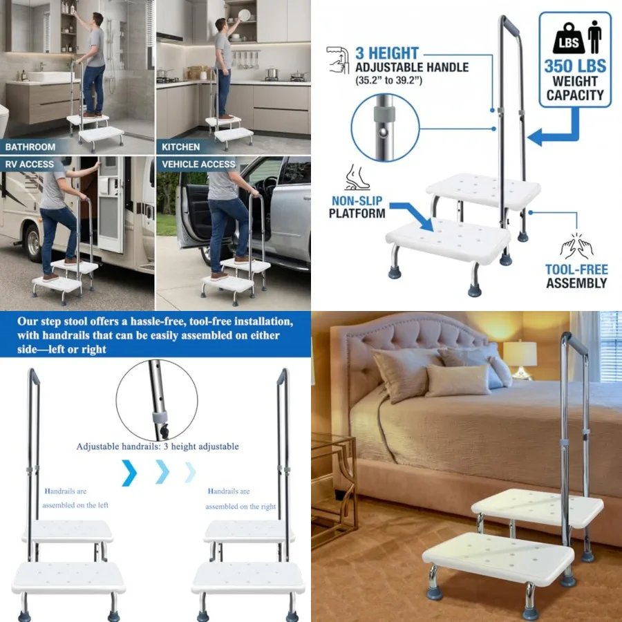 Step Stool and Non-Skid Platform, Heavy Duty 2 Steps Medical Feet Stool for Adult, Seniors, Handicap Holds up to 350 lbs
Step Stool and Non-Skid Platform, Heavy Duty 2 Steps Medical Feet Stool for Adult, Seniors, Handicap Holds up to 350 lbs