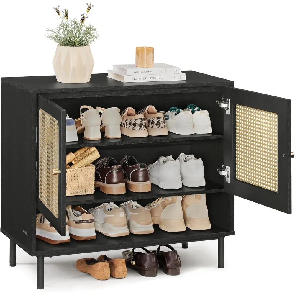 Natural Rattan 3-Tier Shoe Cabinet, 16 Pair Shoe Storage Cabinet, Boho Style Shoe Organizer with Height-Adjustable Shelv
Natural Rattan 3-Tier Shoe Cabinet, 16 Pair Shoe Storage Cabinet, Boho Style Shoe Organizer with Height-Adjustable Shelv