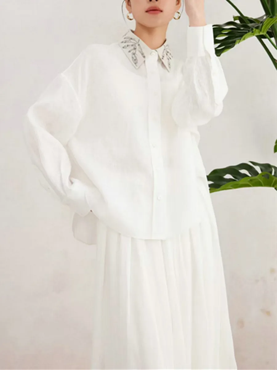 25 Spring and Summer New Embroidered Sequin Linen Shirt Trousers Fashion suit Two-piece Set for Women
25 Spring and Summer New Embroidered Sequin Linen Shirt Trousers Fashion suit Two-piece Set for Women