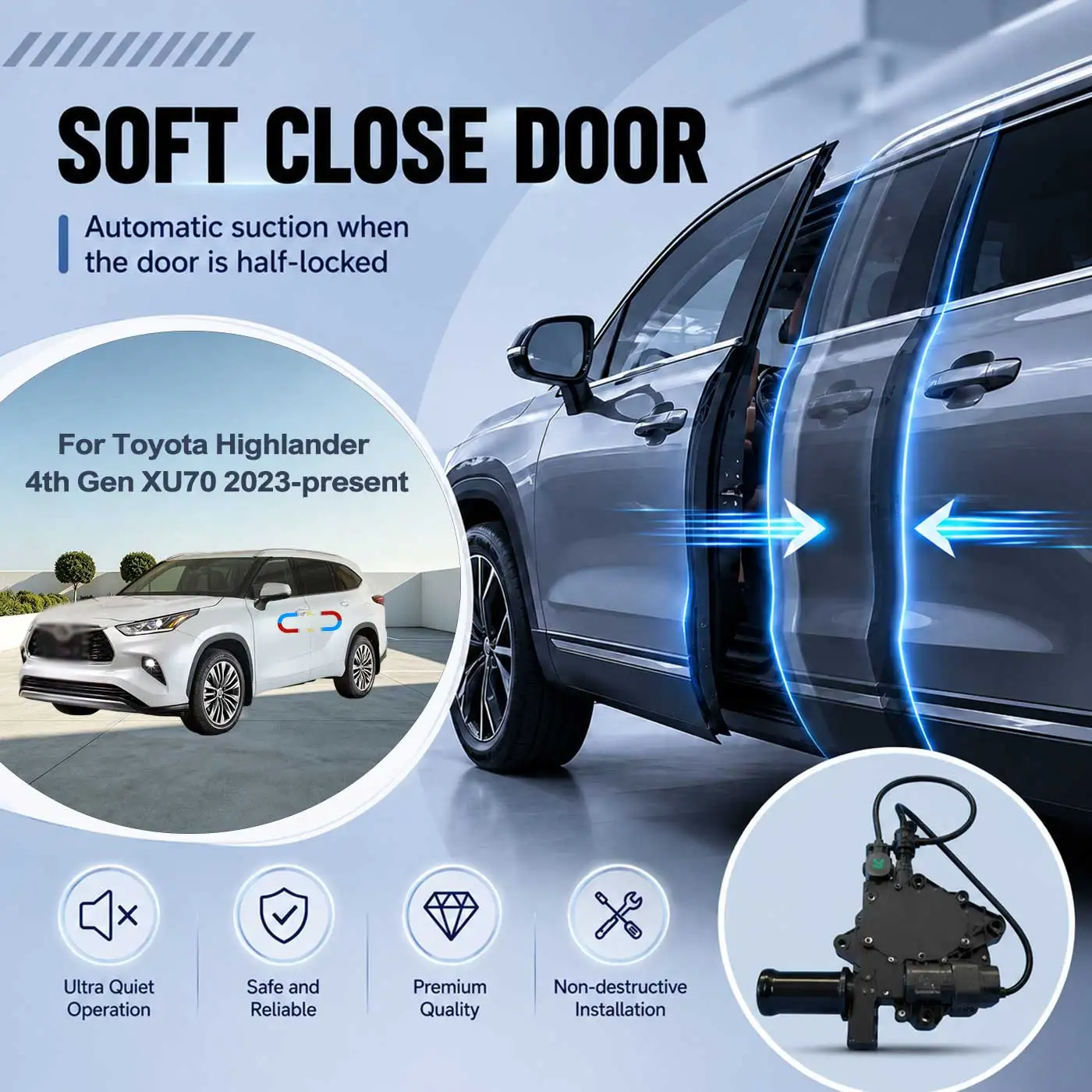 For Toyota Highlander 4th Gen XU70 2023-present Electric Soft Close Door Auto Pull-In Suction Lock Intelligent Silent Closer Kit
For Toyota Highlander 4th Gen XU70 2023-present Electric Soft Close Door Auto Pull-In Suction Lock Intelligent Silent Closer Kit