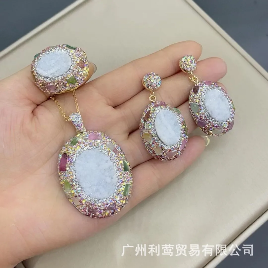 Natural powder crystal tourmaline set light luxury rough stone crystal personalized jewelry necklace earrings, rings
Natural powder crystal tourmaline set light luxury rough stone crystal personalized jewelry necklace earrings, rings
