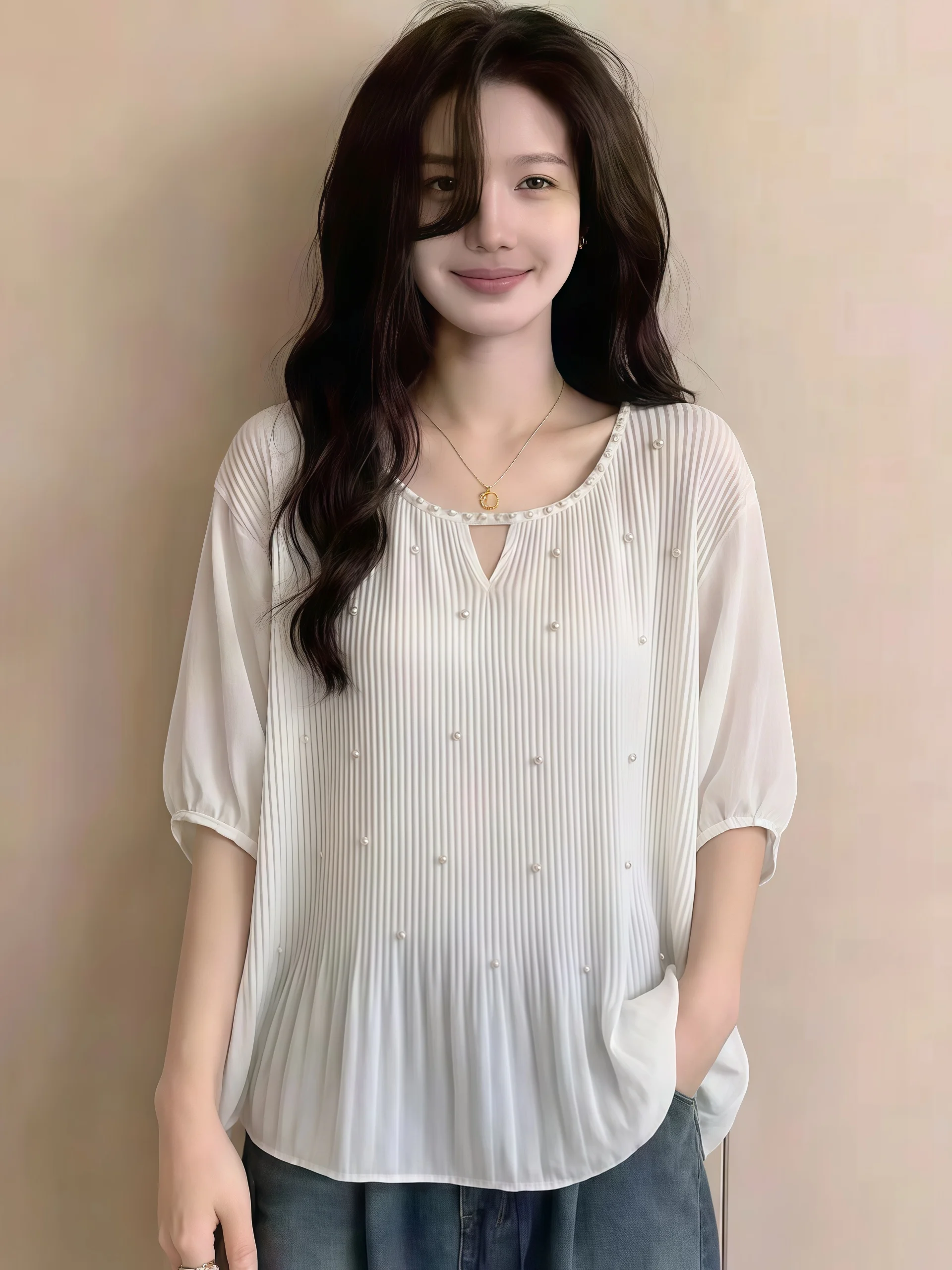Fashionable Short Sleeve Chiffon Shirt Women's Summer New Style Big Size Elegant Age Reduction Top Korean Style Loose Fit
Fashionable Short Sleeve Chiffon Shirt Women's Summer New Style Big Size Elegant Age Reduction Top Korean Style Loose Fit