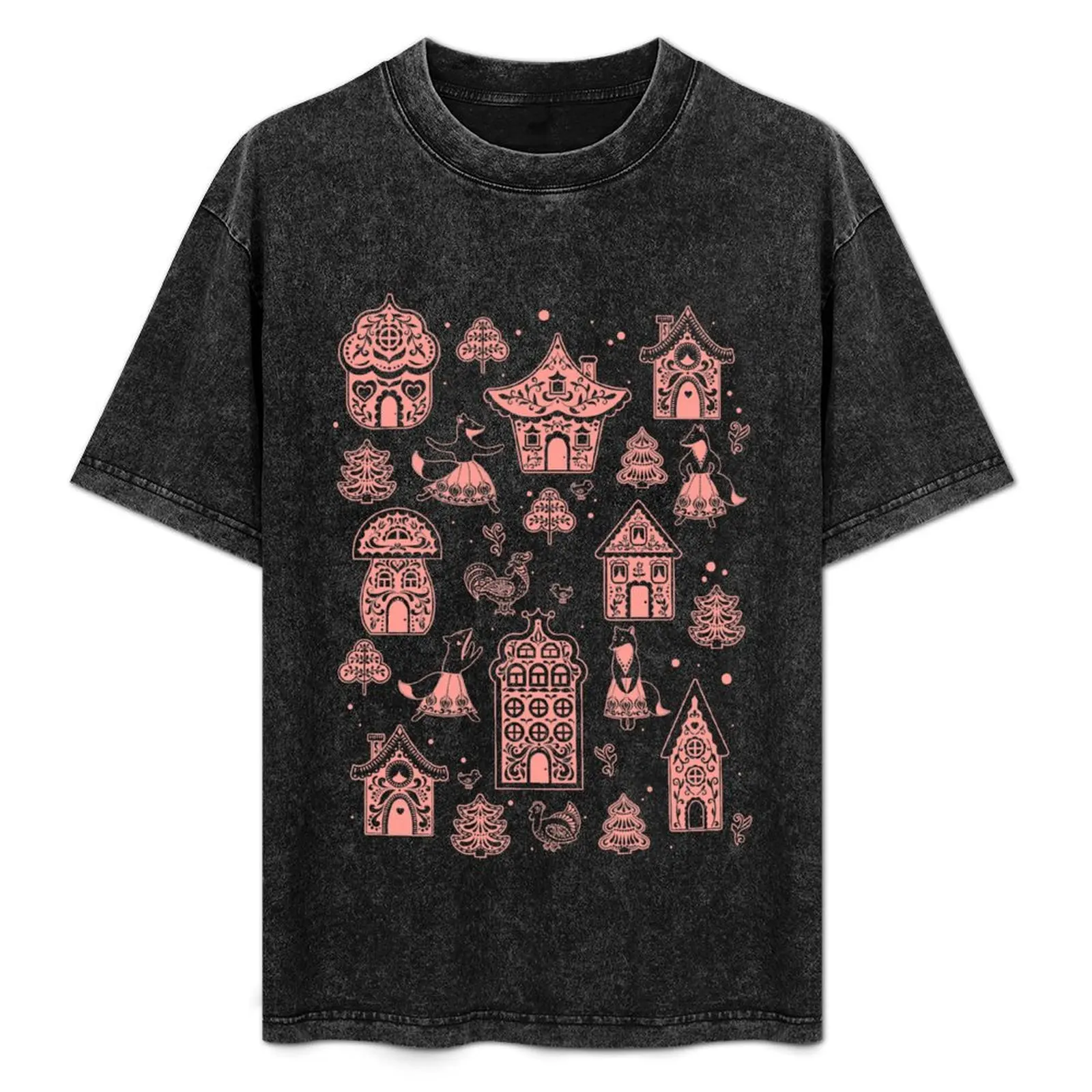 Fabulous houses in a magical forest. Decorative seamless pattern on a pink background. Folk Art. Scandinavian style. T-Shirt
Fabulous houses in a magical forest. Decorative seamless pattern on a pink background. Folk Art. Scandinavian style. T-Shirt