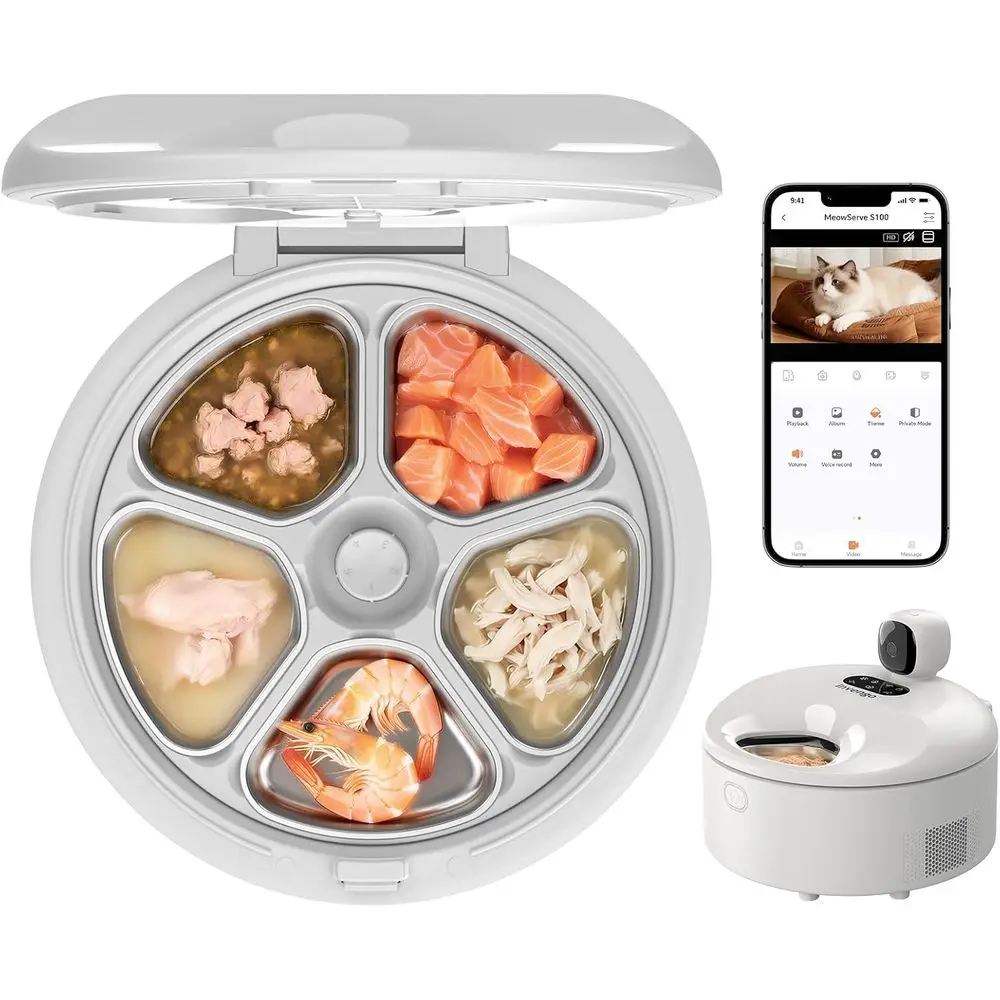 Smart Pet Feeder with Camera, App Control, Dual Cooling, Heated Food Area, 5 Stainless Steel Dishes
Smart Pet Feeder with Camera, App Control, Dual Cooling, Heated Food Area, 5 Stainless Steel Dishes