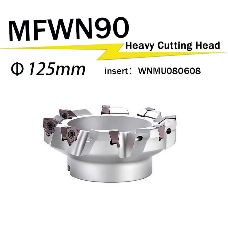 125mm diameter MFWN90 cutting head, paired with double-sided hexagonal hard alloy WNMU080608 insert flat milling cutter head
125mm diameter MFWN90 cutting head, paired with double-sided hexagonal hard alloy WNMU080608 insert flat milling cutter head