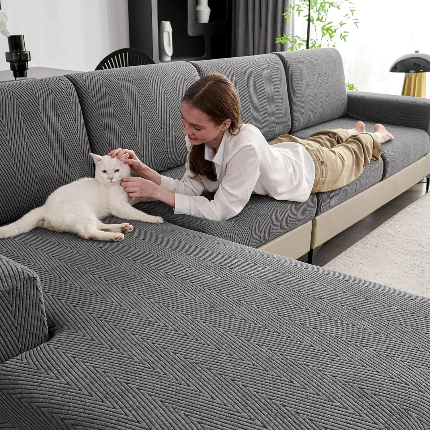 Stretch Sofa Slipcovers for Sectional Couch, Washable Furniture Protector Seat Covers Dark Gray 3+1 Chaise
Stretch Sofa Slipcovers for Sectional Couch, Washable Furniture Protector Seat Covers Dark Gray 3+1 Chaise