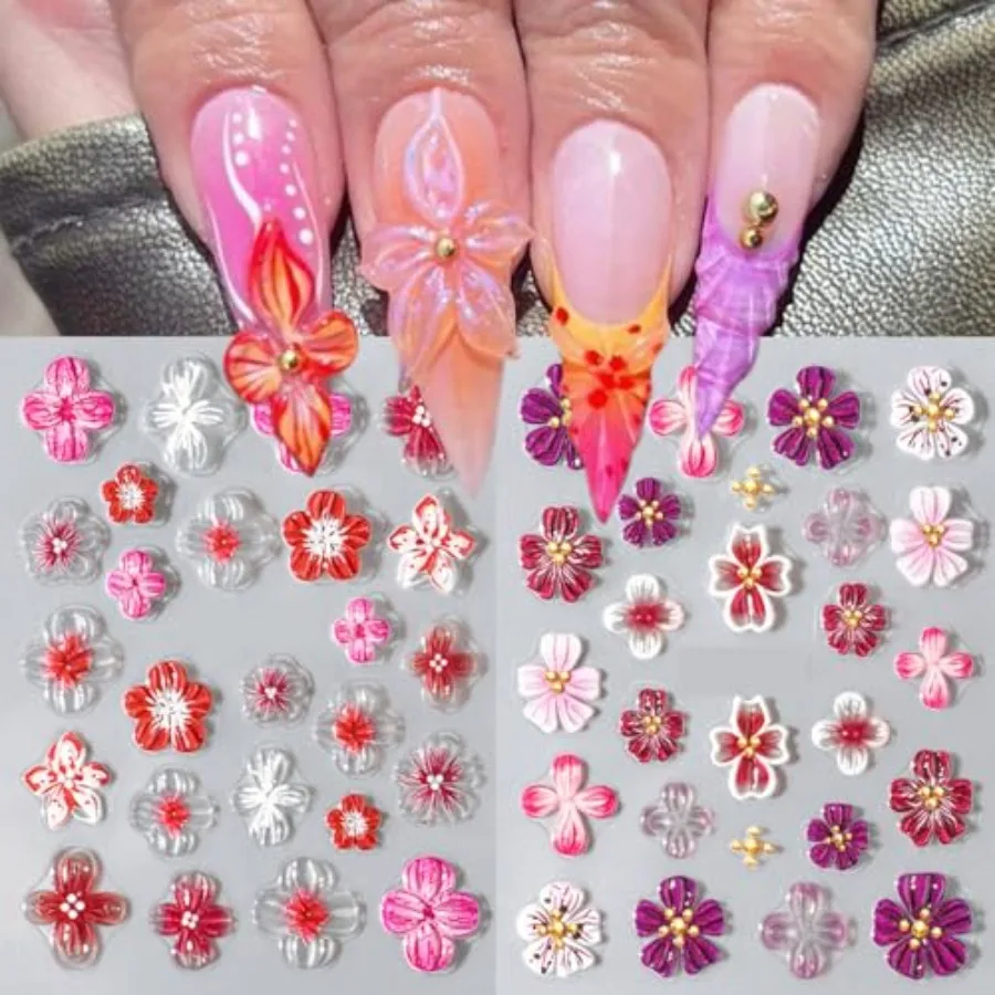 Flower Nail Art Stickers, 5D Embossed Hibiscus Flower Nail Decals Colorful Aurora Gradient Ice Transparent Flowers Design Self-
Flower Nail Art Stickers, 5D Embossed Hibiscus Flower Nail Decals Colorful Aurora Gradient Ice Transparent Flowers Design Self-
