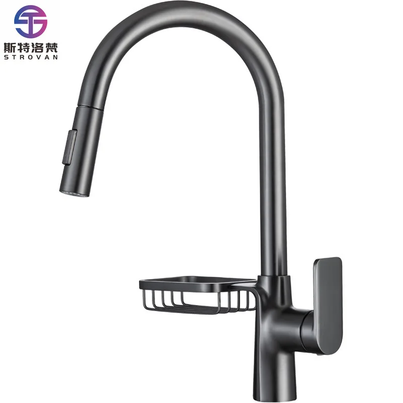 Modern Single-Handle Pull-Out Kitchen Mixer Faucet Hot and Cold Brushed Zinc Alloy with Storage Basket Ceramic Valve Core
Modern Single-Handle Pull-Out Kitchen Mixer Faucet Hot and Cold Brushed Zinc Alloy with Storage Basket Ceramic Valve Core