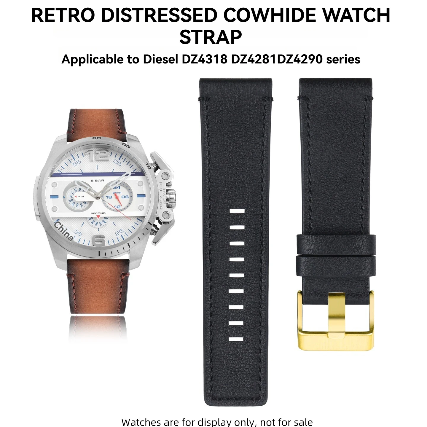 26mm 28mm Vintage Cowhide Leather Watch Band for Diesel DZ4318 DZ4281 DZ4290, Retro Replacement Strap for Men's Oversized
26mm 28mm Vintage Cowhide Leather Watch Band for Diesel DZ4318 DZ4281 DZ4290, Retro Replacement Strap for Men's Oversized